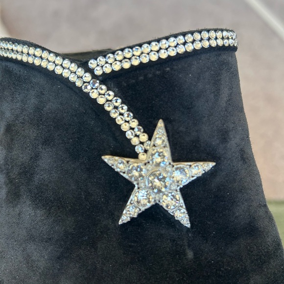 CHANEL Black Black Suede Ankle Boots with Silver Crystal Star - Picture 5 of 7